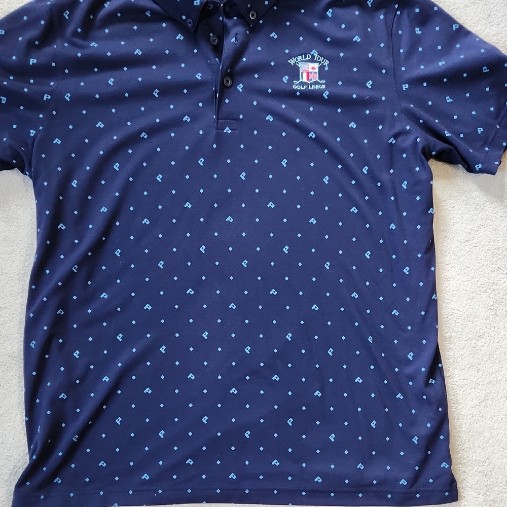 Puma Printed Navy Golf Polo Shirt Short Sleeve - XL